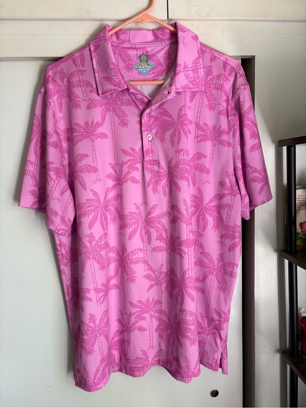 chubbies Men’s Pink Palm-Print Polo size L lightweight New